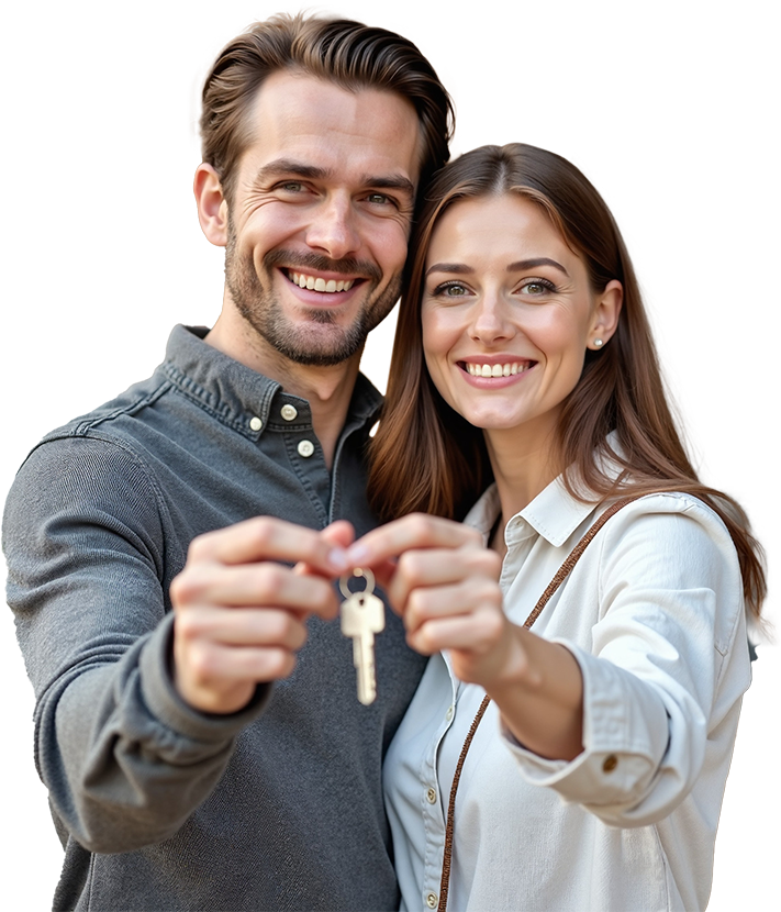Two people holding a key