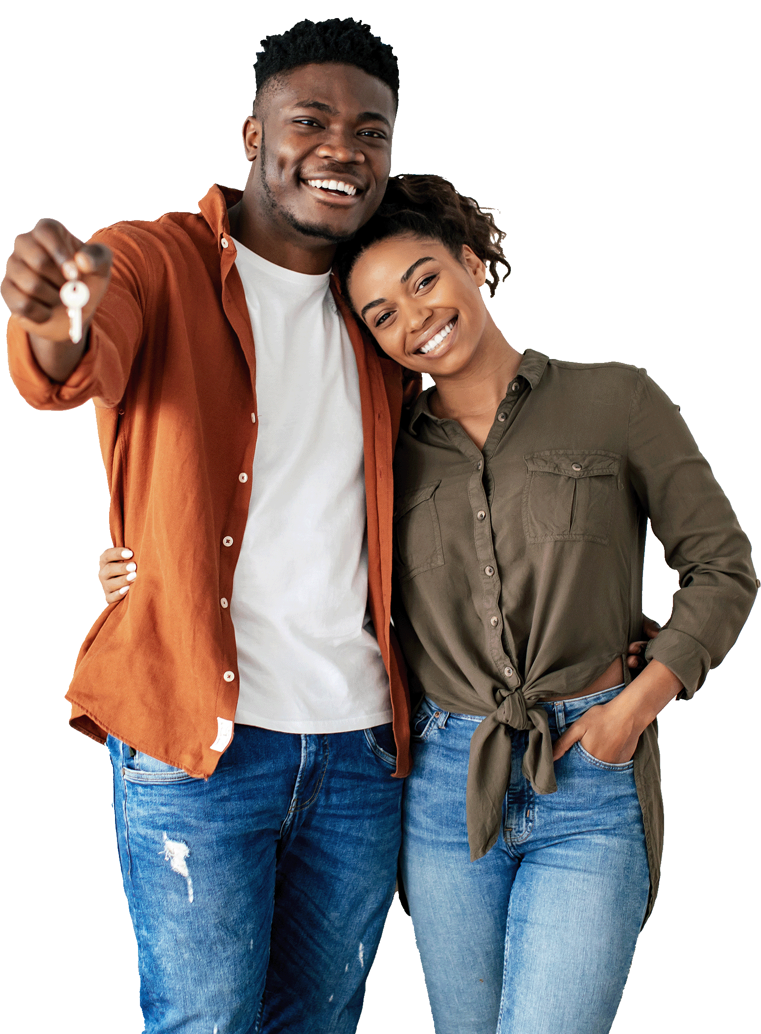 Two people holding a key